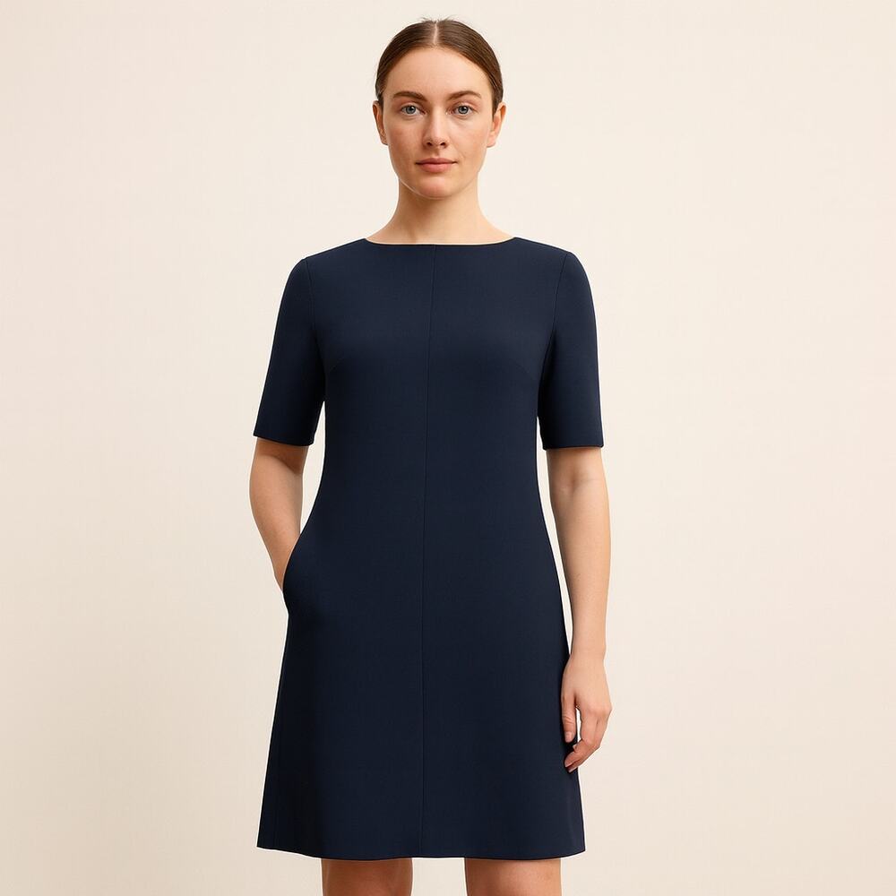 M. M. Lafleur New York SZ 12 Emily Dress 3/4 Sleeve Square Neck Pockets Navy